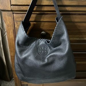 Tory Burch black pebbled leather hobo bag